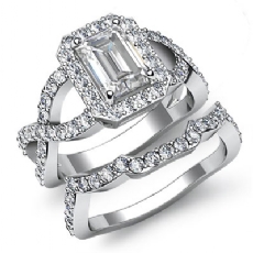 Halo Cross Shank Bridal Set diamond Ring 14k Gold White