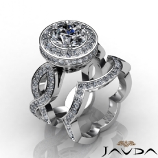 Halo Cross Shank Bridal Set diamond Ring 18k Gold White