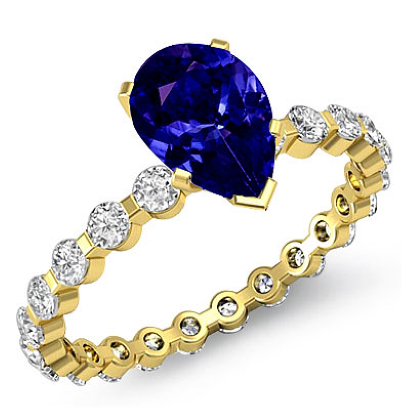 Bar Setting Eternity Pear diamond engagement Ring in 14k Gold Yellow