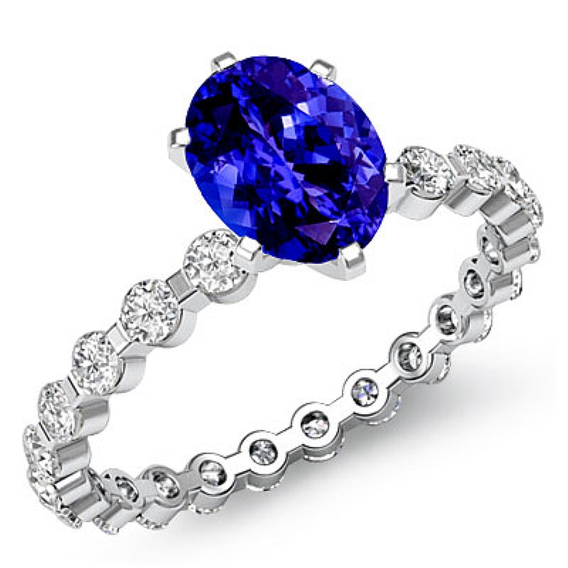 Bar Setting Eternity Oval diamond engagement Ring in 14k Gold White