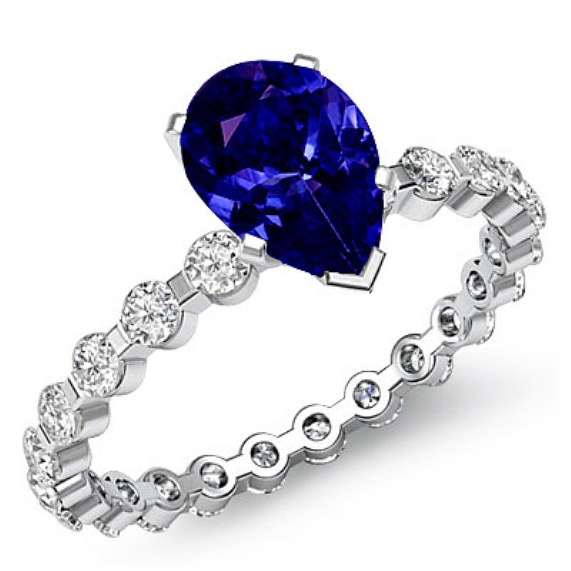 Bar Setting Eternity Pear diamond engagement Ring in 14k Gold White