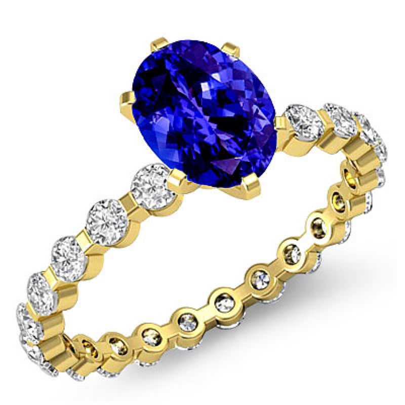 Bar Setting Eternity Oval diamond engagement Ring in 14k Gold Yellow