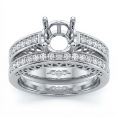 Round Diamond Engagement Ring Bridal Setting 18k Gold White Wedding Band (0.61Ct. tw.)