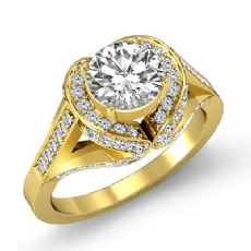 Pave Set Halo Side Stone diamond Ring 14k Gold Yellow