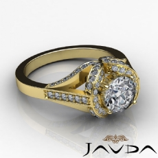 Pave Set Halo Side Stone diamond Ring 18k Gold Yellow