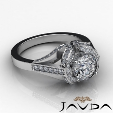 Pave Set Halo Side Stone diamond Ring 18k Gold White