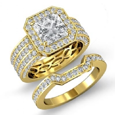 3 Row Shank Halo Bridal Set diamond Ring 14k Gold Yellow