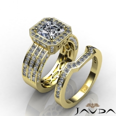 3 Row Shank Halo Bridal Set diamond Ring 18k Gold Yellow