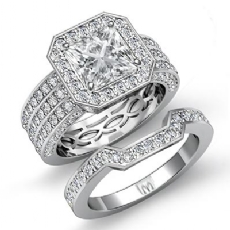 3 Row Shank Halo Bridal Set diamond Ring 14k Gold White