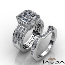 3 Row Shank Halo Bridal Set diamond Ring 14k Gold White