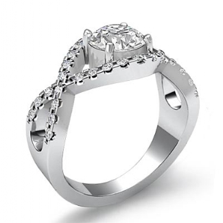 1/2Ct Diamond Engagement Ring Halo Pave Setting 14k White Gold Round Semi Mount