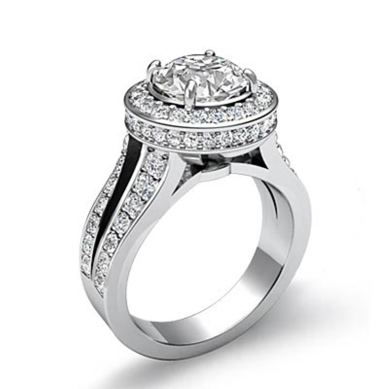 Circa Halo Split-Shank Pave Round Diamond Engagement Ring 14k White ...