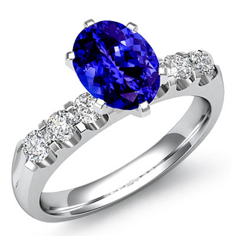 Classic 6 Stone Prong Shank Oval diamond engagement Ring in 14k Gold White