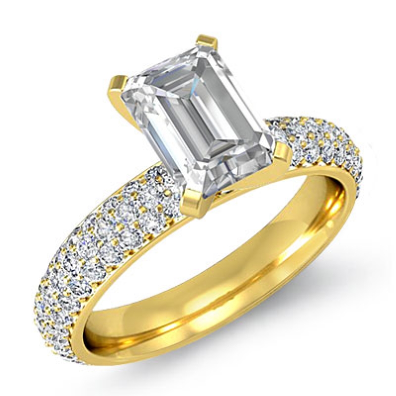 3 Row Micro Pave Set Shank diamond Ring 14k Gold Yellow