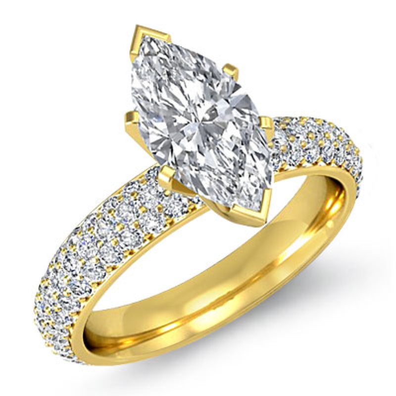 3 Row Micro Pave Set Shank diamond Ring 14k Gold Yellow