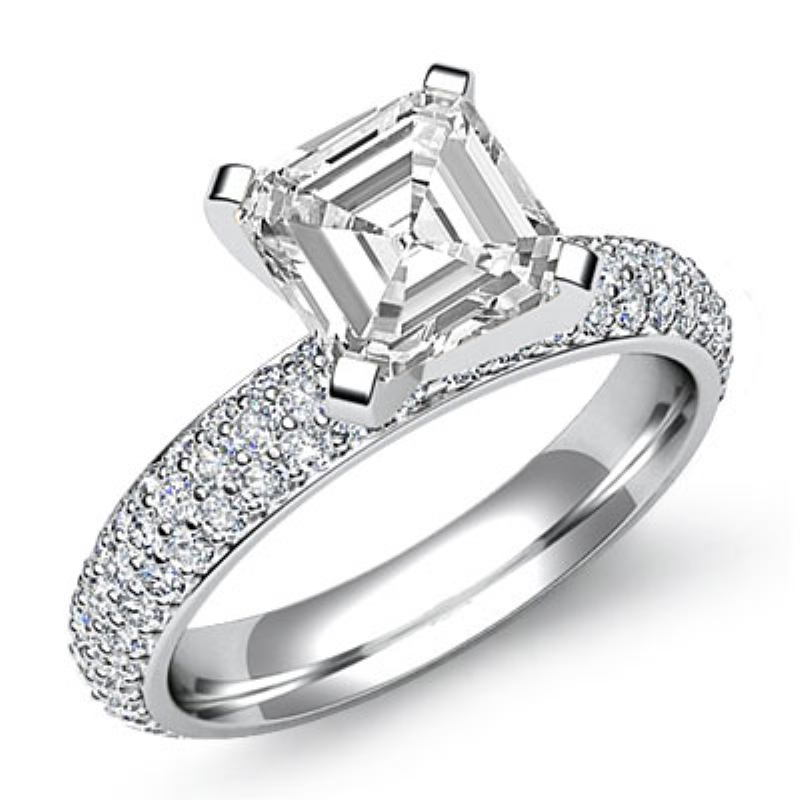 3 Row Micro Pave Set Shank diamond Ring 14k Gold White