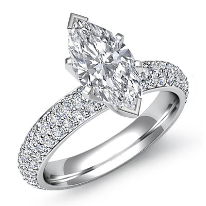 3 Row Micro Pave Set Shank diamond Ring 14k Gold White