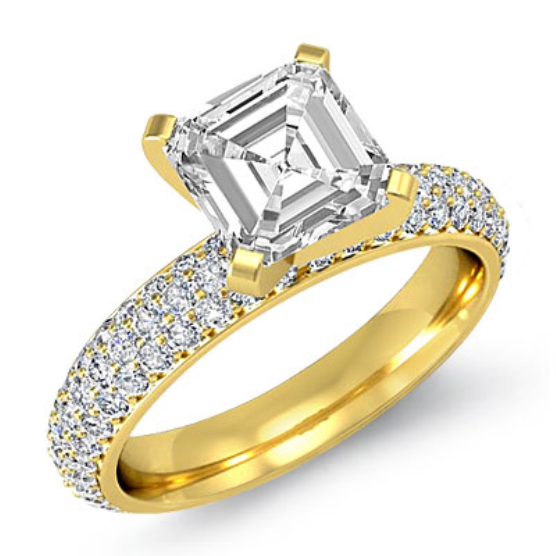 3 Row Micro Pave Set Shank diamond Ring 18k Gold Yellow