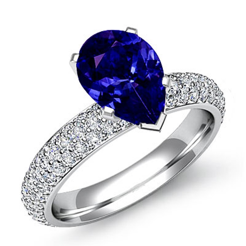 3 Row Micro Pave Set Shank Pear diamond  Ring in 14k Gold White