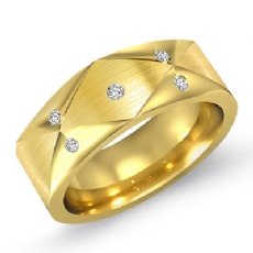 Diamond Pattern Bezel Set Men's Half Wedding Band in 14k Gold Yellow  (0.2Ct. tw.)