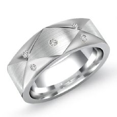 Diamond Pattern Bezel Set Men's Half Wedding Band in 14k White Gold 0.20 Ct