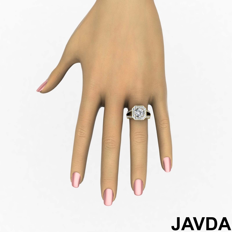 V-Shaped Split Shank Halo Pave diamond Ring 14k Gold Yellow