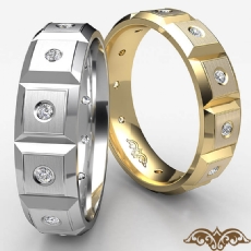 Beveled Edge Matte Diamond Eternity Men's Wedding Band 18k Gold Yellow  (0.15Ct. tw.)