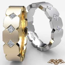 Matte  3 Princess Diamond Mens Half Wedding Band 14k Gold Yellow (0.2Ct. tw.)