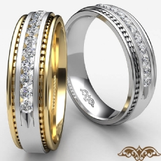 Channel Diamond Men's Wedding Band Round Edges 14k 2 Tone Gold 0.20 Ct