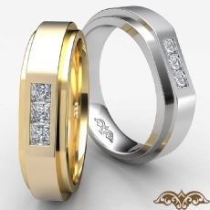 3 Stone Princess Diamond Matte Men's Half Wedding Band Platinum 950  (0.35Ct. tw.)