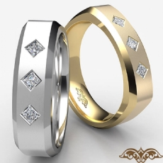 Matte Finish 3 Stone Princess Diamond Men's Half Wedding Band 14k W Gold 0.20Ct