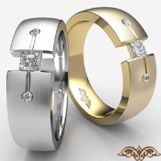 Matte Finish 3 Stone Diamond Men's Half Wedding Band 14k White Gold 0.30 Ct