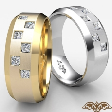 Matte Finish Checker Pattern Diamond Men's Half Wedding Band 14k W Gold 0.25 Ct