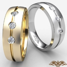 3 Stone Matte Finish  Diamond Men's Half Wedding Band in 18k Gold Yellow (0.25Ct. tw.)