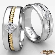 Men's Round Diamond Wedding Band Polished Rope Design 14k 2 Tone Gold 0.10 Ct