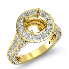 Diamond Engagement Round Semi Mount Halo Pave Setting Ring 18k Gold Yellow (2.1Ct. tw.)