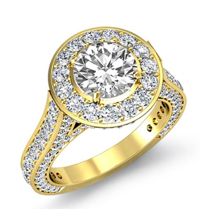 Halo Micro Pave Bridge Accent diamond Ring 14k Gold Yellow