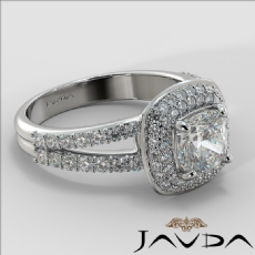 Double Halo Pave Split Shank diamond Ring 14k Gold White