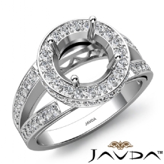 Round Semi Mount Diamond Engagement Halo Pave Setting Ring 14K White Gold 0.76Ct
