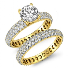 Eternity 3 Row Shank Bridal diamond Ring 14k Gold Yellow