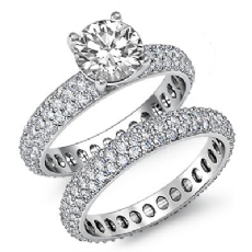 Eternity 3 Row Shank Bridal diamond Ring 14k Gold White