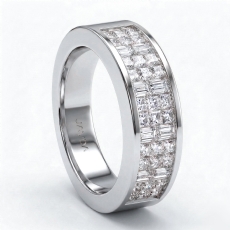 Princess Baguette Invisible Diamond Women Wedding Band 14k Gold 1.5Ctw