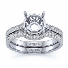 0.55Ct Diamond Bridal Setting Engagement Pave Ring Round Semi Mount 14K Wh Gold