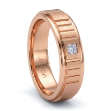 Matte Finish Round Edges Men's Diamond Wedding Band 18k Rose Gold  (0.1Ct. tw.)