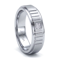 Matte Finish Round Edges Men's Diamond Wedding Band 14k White Gold 0.10 Ct