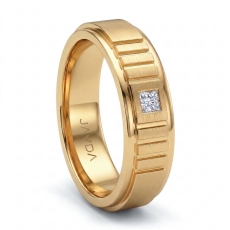 Matte Finish Round Edges Men's Diamond Wedding Band 14k Gold Yellow  (0.1Ct. tw.)
