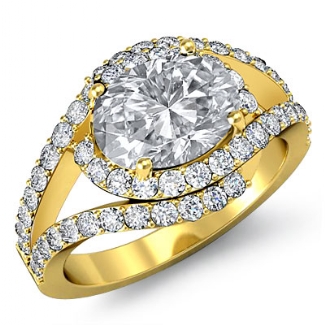 0.63Ct Diamond Engagement Oval Semi Mount Ring Gold Y18k Curve Shank