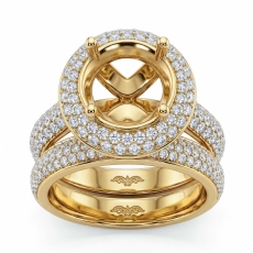 Diamond Engagement Pave Ring Round Semi Mount Bridal Set 14k Gold Yellow (2.5Ct. tw.)