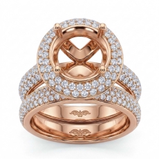 Diamond Engagement Pave Ring Round Semi Mount Bridal Set 18k Rose Gold (2.5Ct. tw.)
