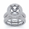 2.5Ct Diamond Engagement Pave Ring Round Semi Mount Bridal Set 14k White Gold - javda.com 